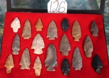 (18) Authentic Archaic Spear Points and Arrowheads in New Large Display Case