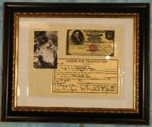 Framed Professional Copy of Authentic Old West Prostitution License