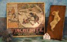 Alaskan Dall Sheep Ram Carved from Moose Antler along with Two Other Wildlife Decorations