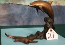 Brand New Dolphin & Alligator Brass Statues