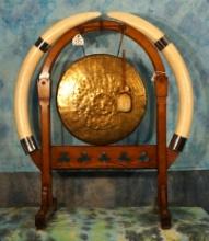 Asia Gong with Legal Pre-Act Elephant Tusk on Display Stand **TEXAS RESIDENTS ONLY!**