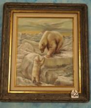 Beautiful Framed Painting Polar Bear Mother with Cub
