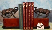 Pair of Resin Mountain Ram Bookends with Five Good Hunting Books