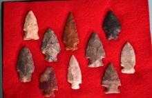 New Display Case with 10 Authentic Arrowheads and Spear Points