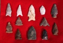 Display Case of 12 Authentic Paleo and Archaic Artifact Arrowheads