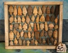 (58) Authentic Field Grade Arrowhead Artifacts Wired to a Board