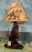 Beautiful Metal Art Bear Lamp with Aspen Tree Bark Shade