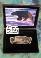 Very Cool Polar Bear Pocket Knife with Custom Display Case