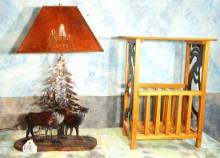 Double Elk Metal Art Lamp with Magazine Rack