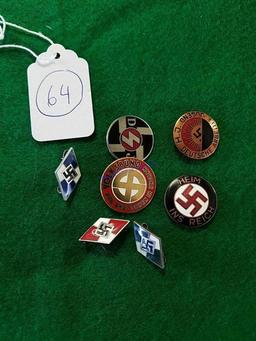 (7) German WWII Enameled Party Pin Grouping.