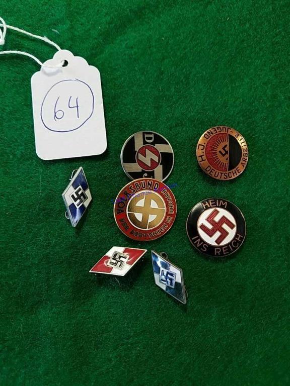 (7) German WWII Enameled Party Pin Grouping.