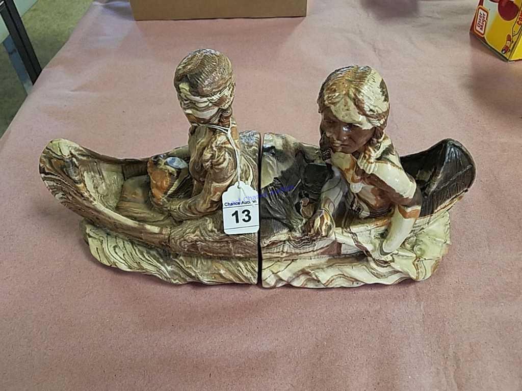 Native American Canoe Book Ends