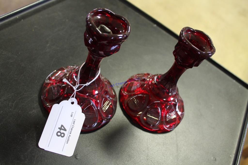 Unknown Red Glass Candle Holders