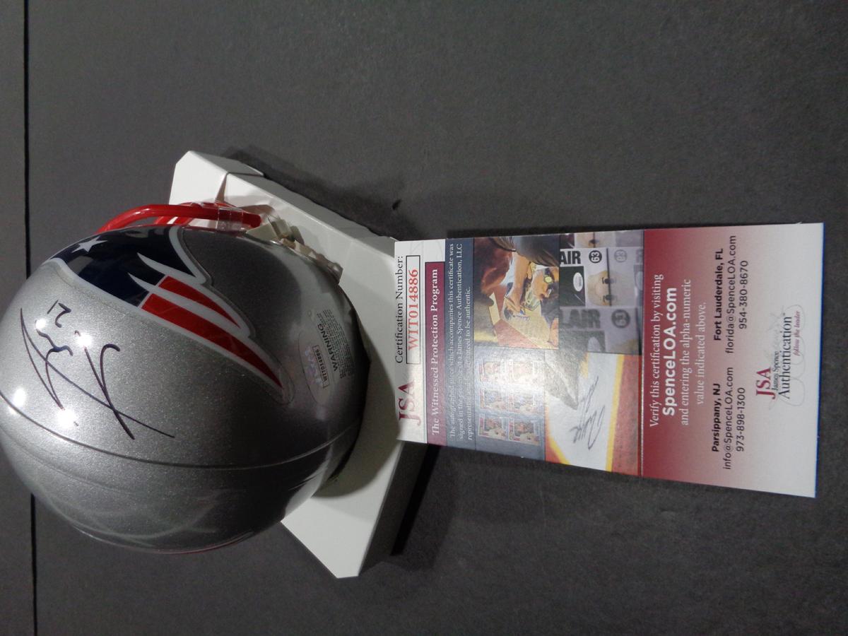 Adrian Phillips New England Patriots Autographed Riddell Football Mini Helmet JSA W coa