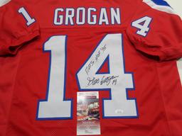 Steve Grogan New England Patriots Autographed & Inscribed Custom Football Jersey JSA W coa
