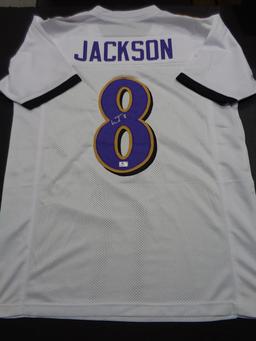 Lamar Jackson Baltimore Ravens Autographed Custom Football Jersey GA coa