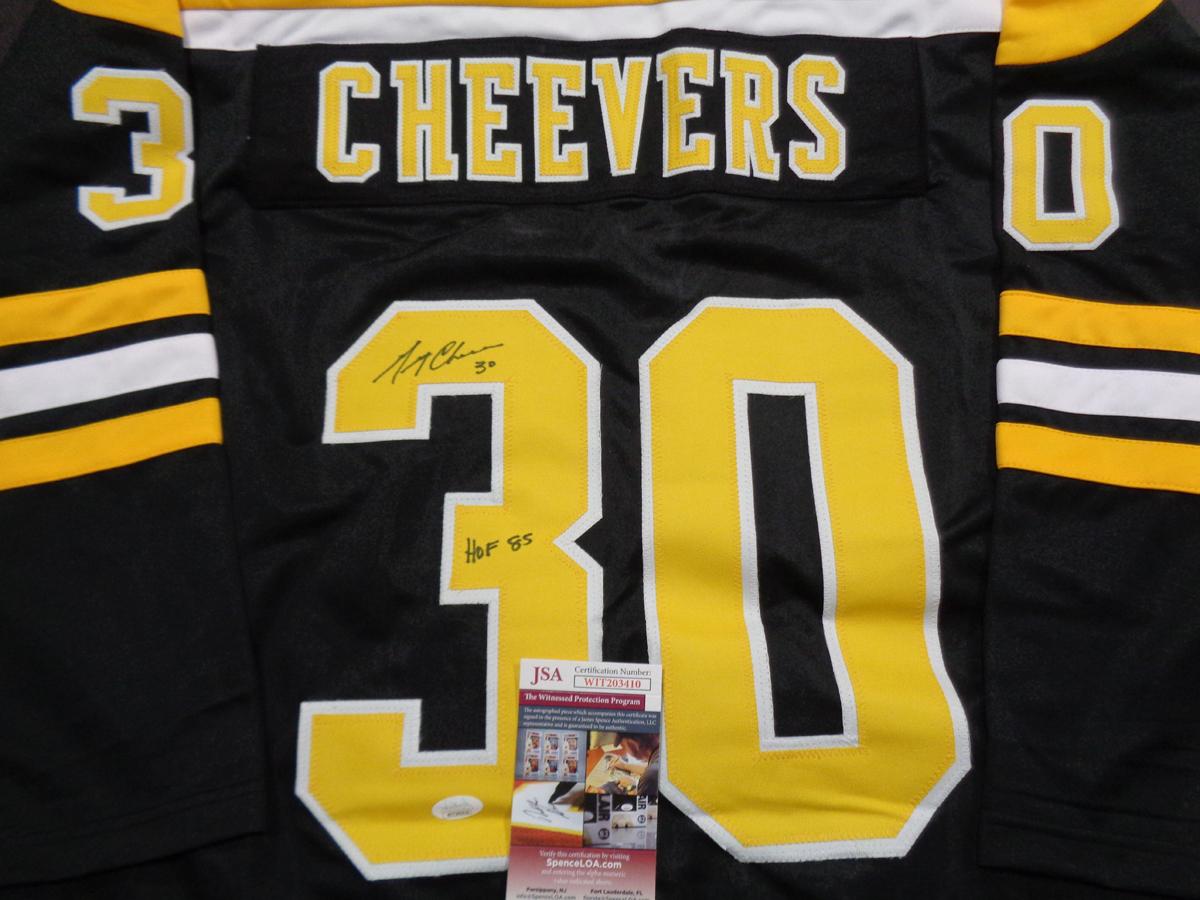 Gerry Cheevers Boston Bruins Autographed & Inscribed Custom Hockey Jersey JSA W coa