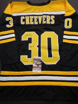 Gerry Cheevers Boston Bruins Autographed & Inscribed Custom Hockey Jersey JSA W coa