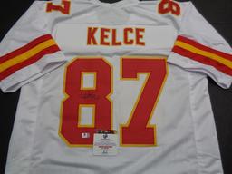 Travis Kelce Kansas City Chiefs Autographed Custom Football Jersey GA coa