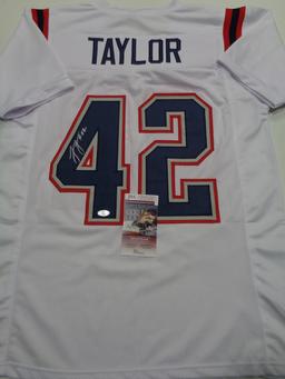 J.J. Taylor New England Patriots Autographed Custom Football Jersey JSA W coa