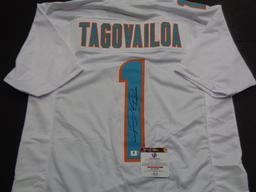 Tua Tagovailoa Miami Dolphins Autographed Custom Football Jersey GA coa