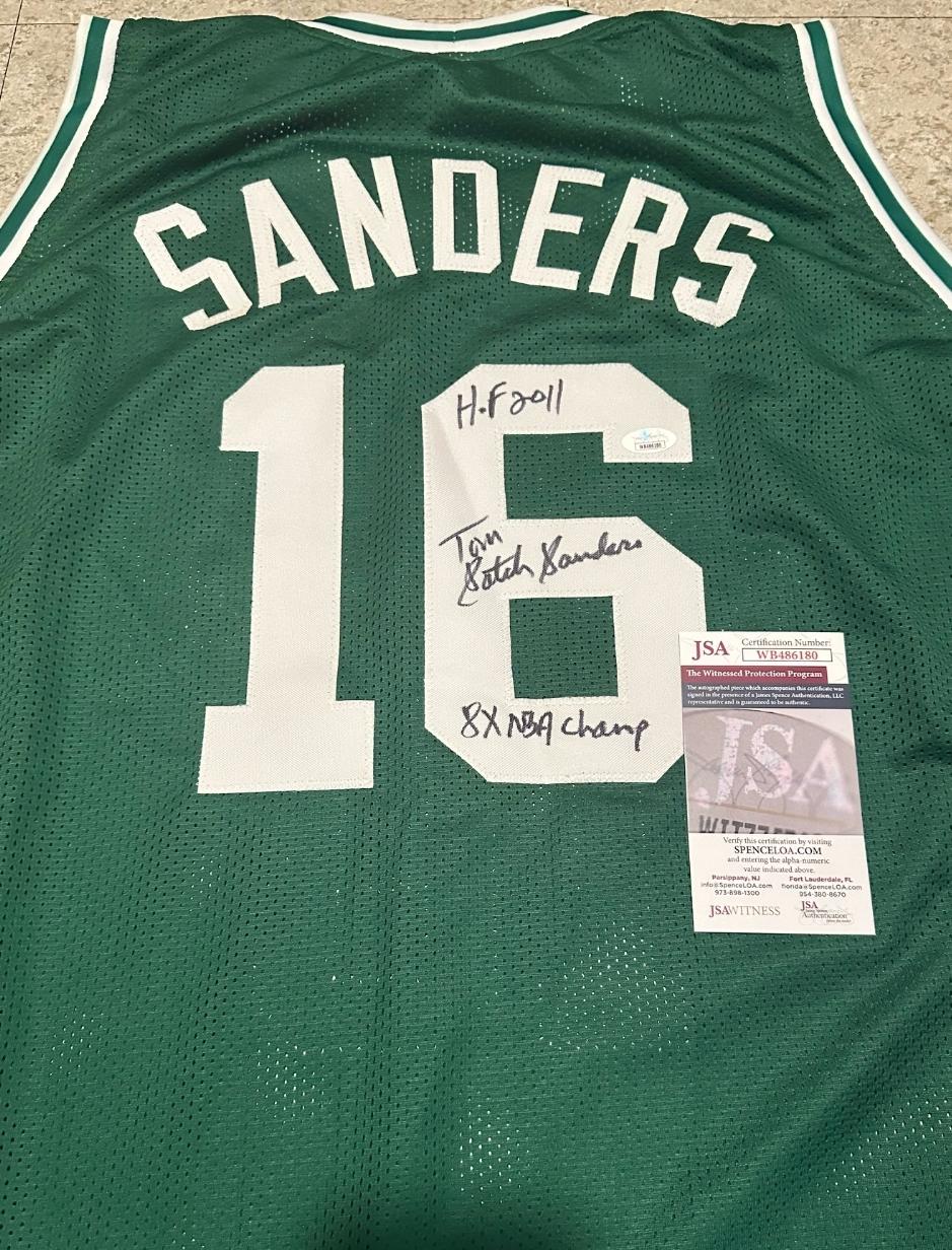 Tom Sanders Boston Celtics Autographed & Inscribed Custom Basketball Jersey JSA W coa