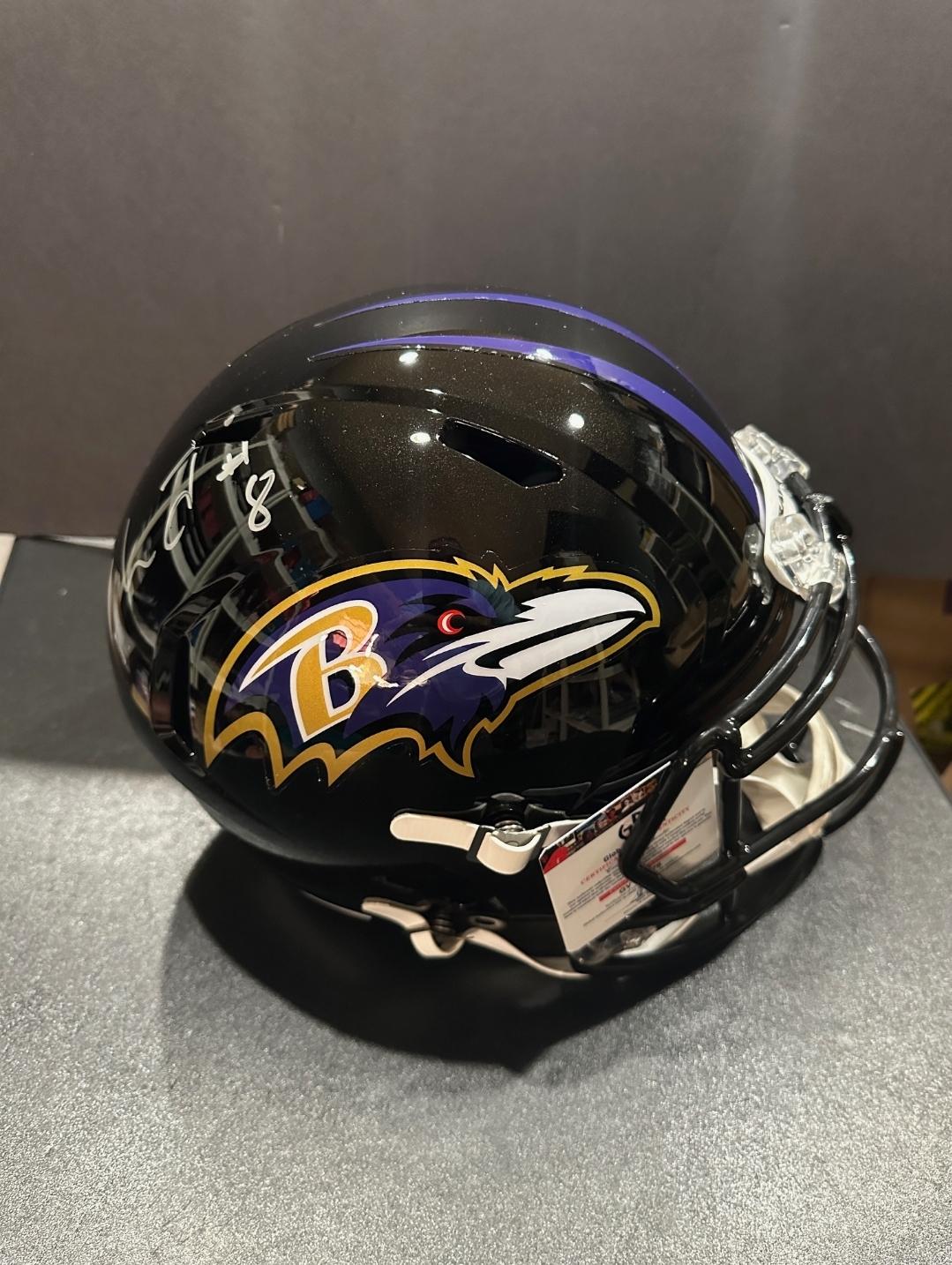Lamar Jackson Baltimore Ravens Autographed Riddell Replica Full Size Helmet GA coa