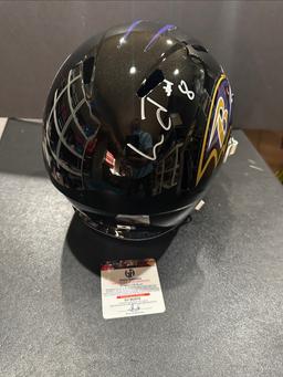 Lamar Jackson Baltimore Ravens Autographed Riddell Replica Full Size Helmet GA coa
