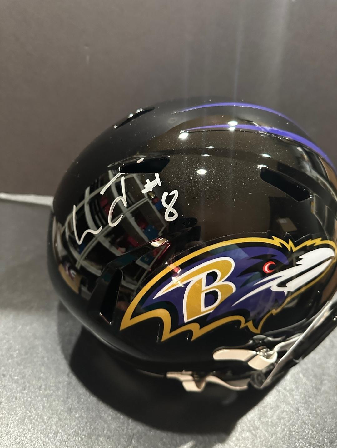 Lamar Jackson Baltimore Ravens Autographed Riddell Replica Full Size Helmet GA coa