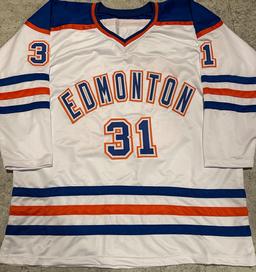 Grant Fuhr Edmonton Oilers Autographed & Inscribed Custom Hockey Jersey JSA W coa