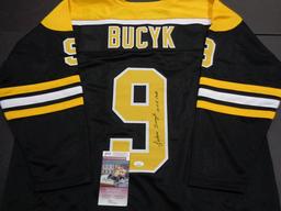 Johnny Bucyk Boston Bruins Autographed & Inscribed Custom Hockey Jersey JSA W coa