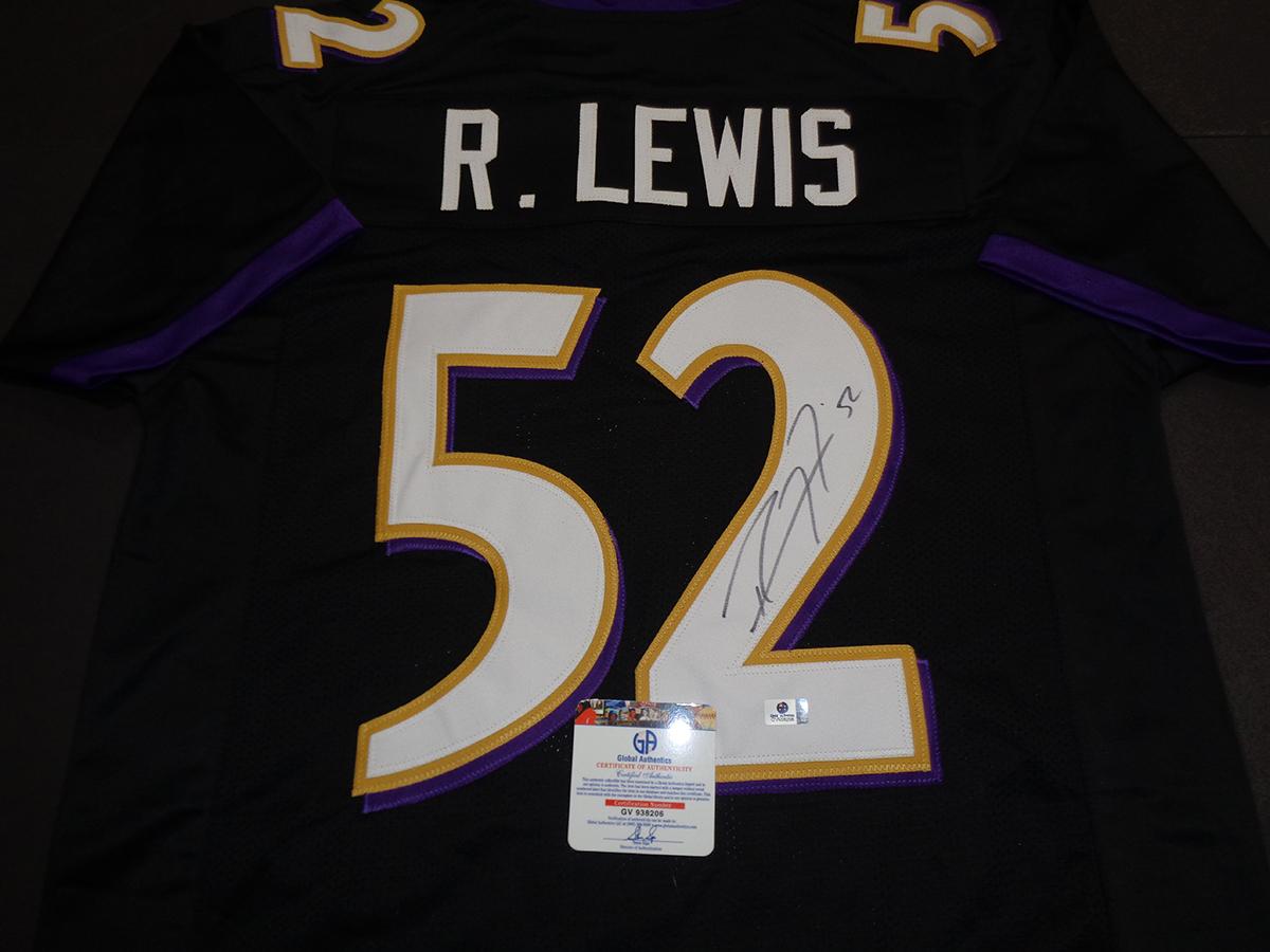 Ray Lewis Baltimore Ravens Autographed Custom Football Jersey coa