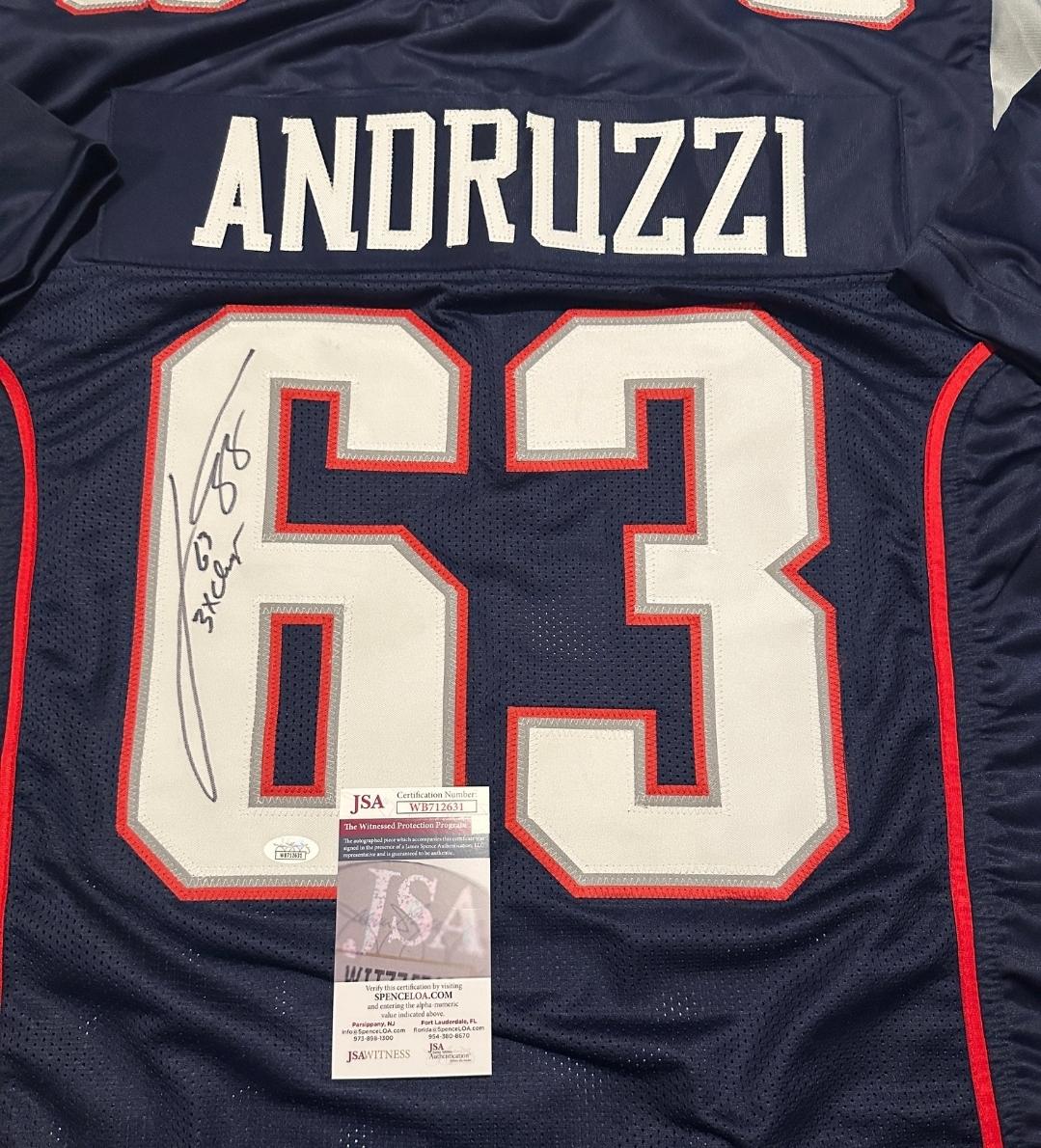 Joe Andruzzi New England Patriots Autographed Custom Football Jersey coa