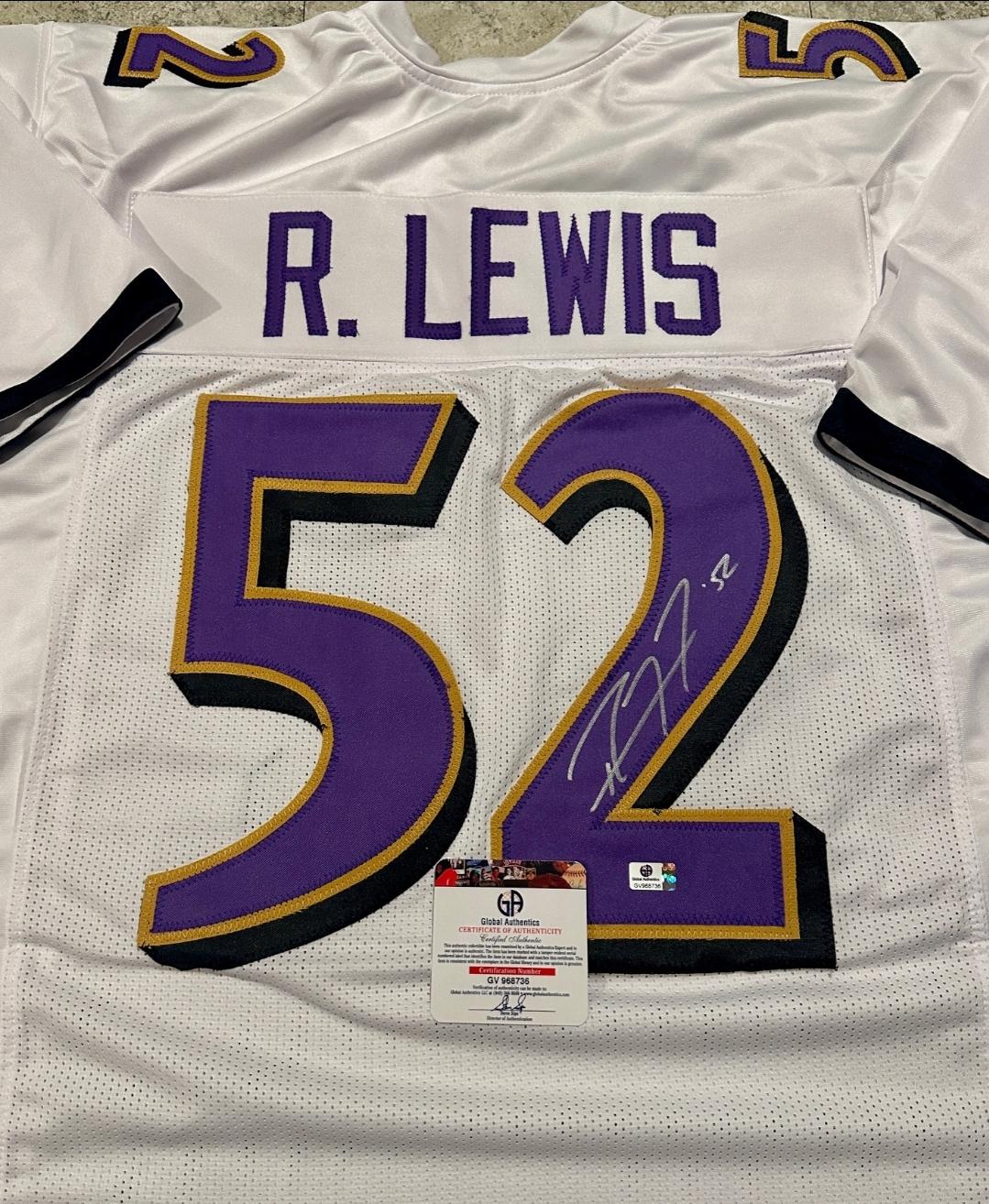 Ray Lewis Baltimore Ravens Autographed Custom Football Jersey coa