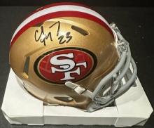 Christian McCaffery San Francisco 49ers Autographed Riddell Mini Helmet coa