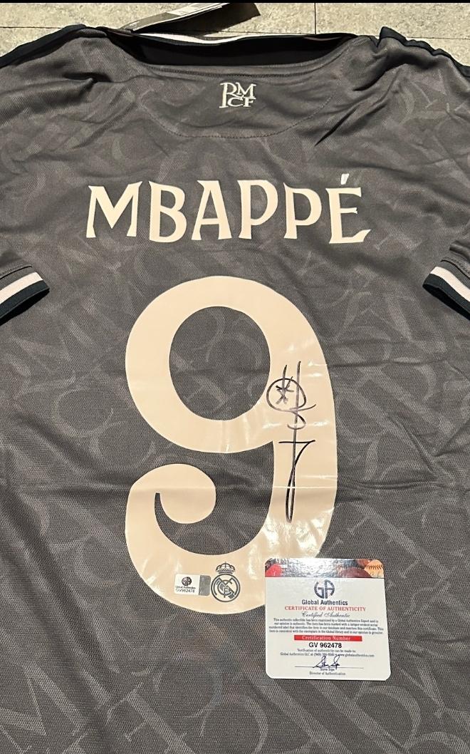Kylian Mbappe Real Madrid Autographed 2024-25 Adidas 3rd Jersey coa