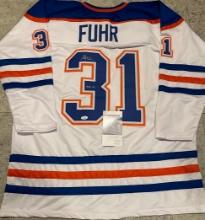 Grant Fuhr Edmonton Oilers Autographed & Ins Custom Hockey Jersey coa