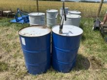 2 blue barrels 1 hand pump