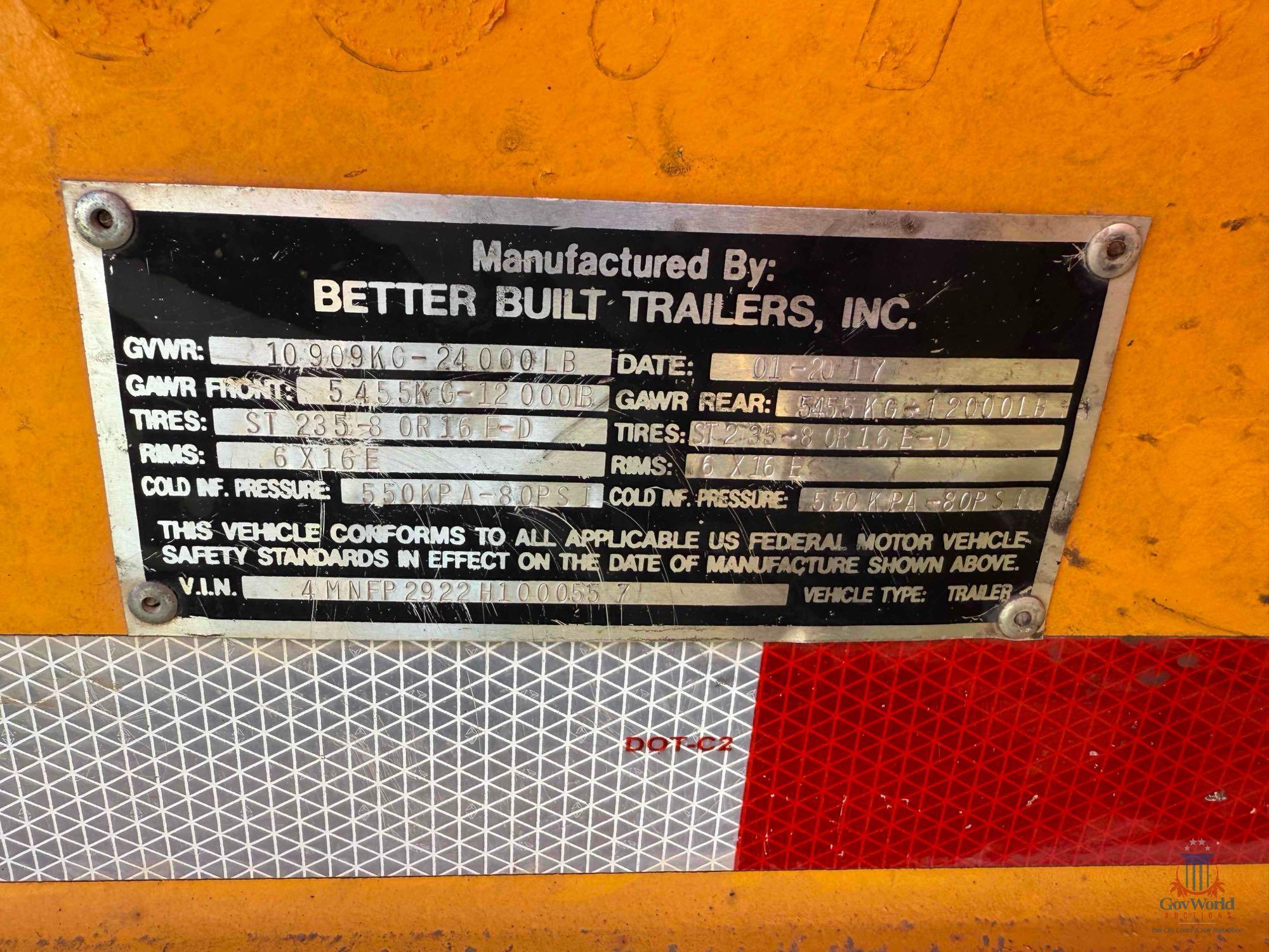BETTER BUILT TANDEM AXLE EQUIPMENT TRAILER; VIN #4MNFP2922H1000557