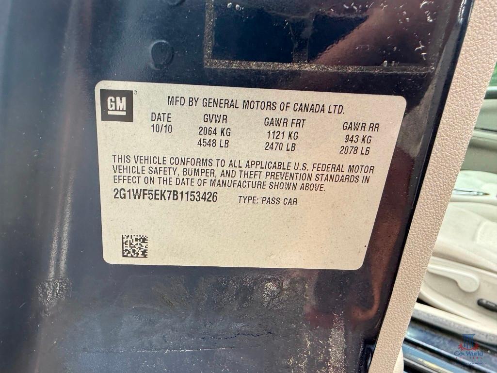 2011 Chevrolet Impala Passenger Car, VIN # 2G1WF5EK7B1153426