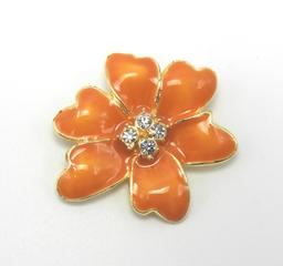 Enameled Flower Brooch and Earring Set