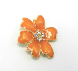 Enameled Flower Brooch and Earring Set