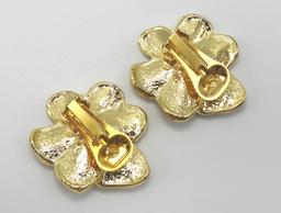 Enameled Flower Brooch and Earring Set