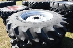 TWO GOODYEAR 16.9-28 TIRES & RIMS w/ 8 BOLT CENTRES (UNUSED)