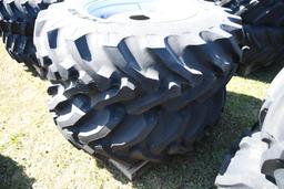 TWO GOODYEAR 16.9-28 TIRES & RIMS w/ 8 BOLT CENTRES (UNUSED)