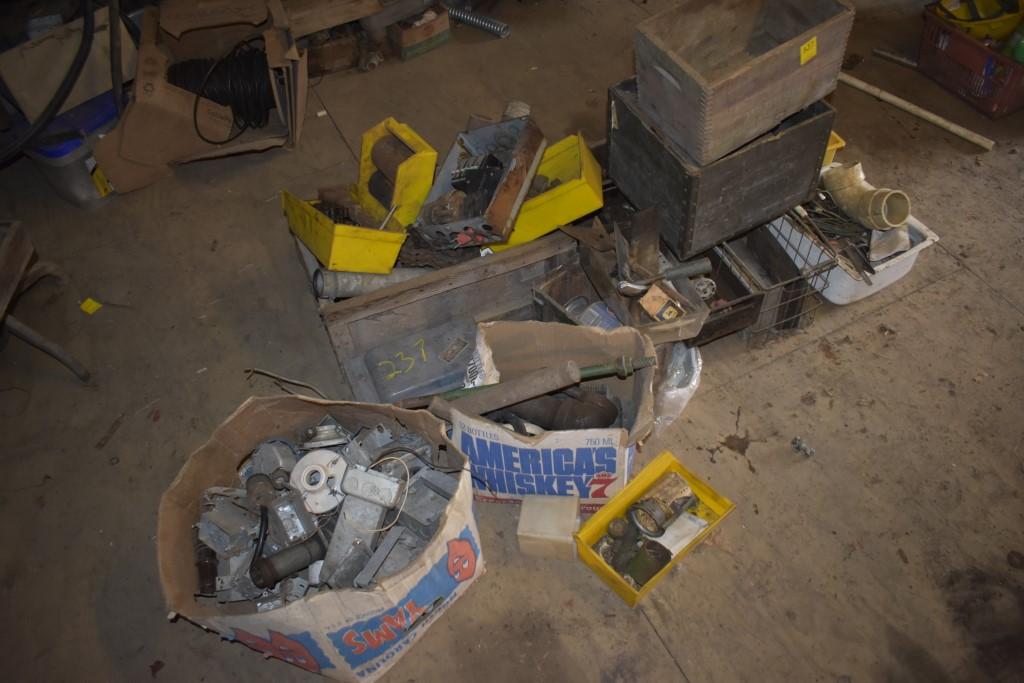 Group of hardware, some old tools, electrical items, piping items, etc