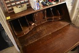 Wooden Stationary Desk with contents on top