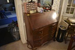 Wooden Stationary Desk with contents on top