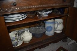 Nice wooden Buffet table with glass wear and pitchers inside