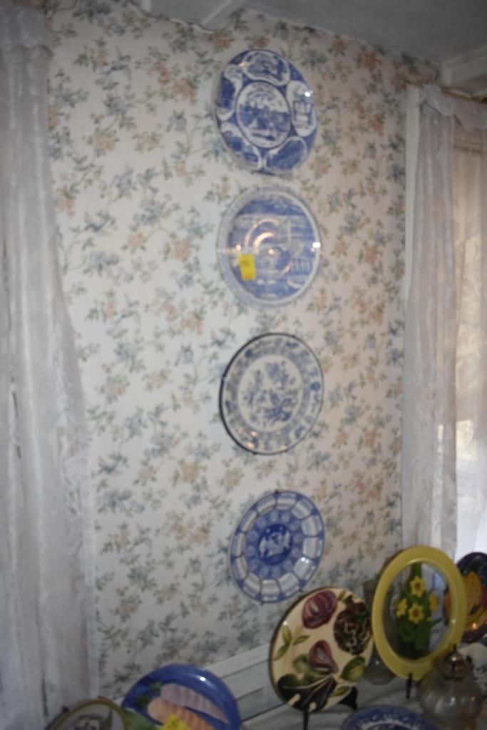 Group of dishes, insulator, oil lamp base, candy dish and Regent Sheffield knife set